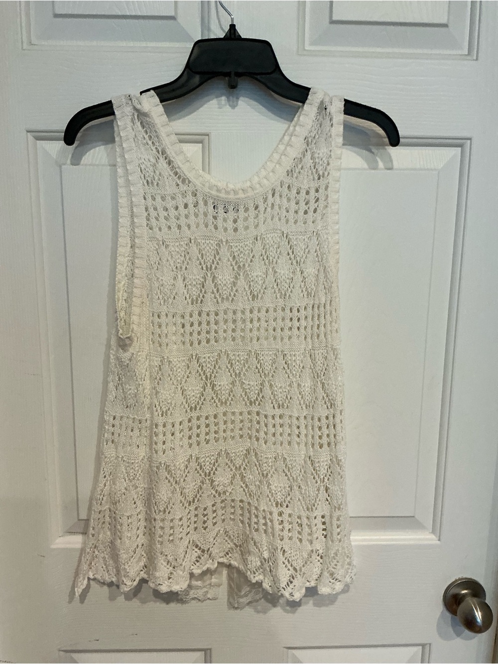 Rewind White Crochet Sleeveless Knit Tank Top